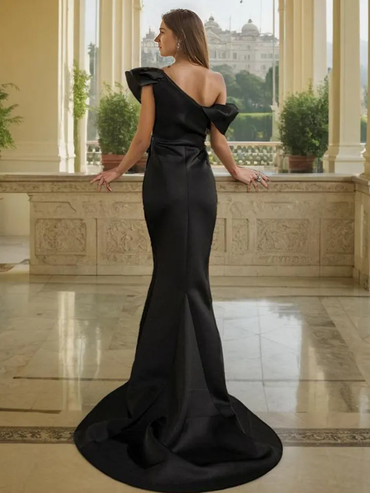 Luxurious Black Mermaid Satin Evening Party Dress