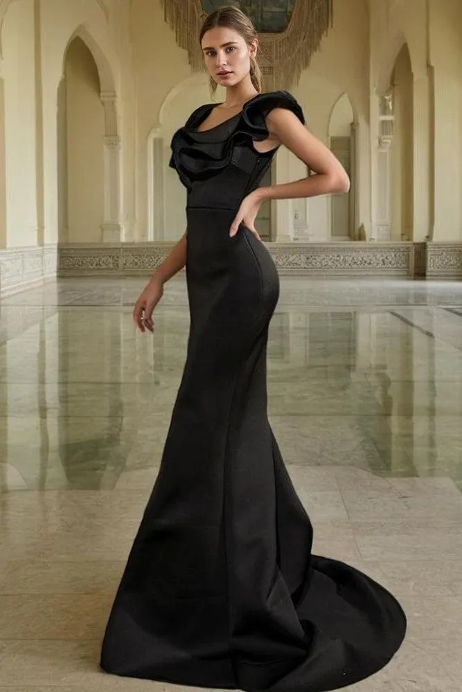 Luxurious Black Mermaid Satin Evening Party Dress