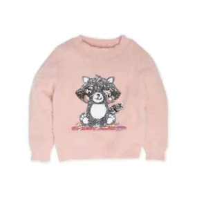 MC - Girls 'Dusty Pink' Racoon Sequin Sweater MC256