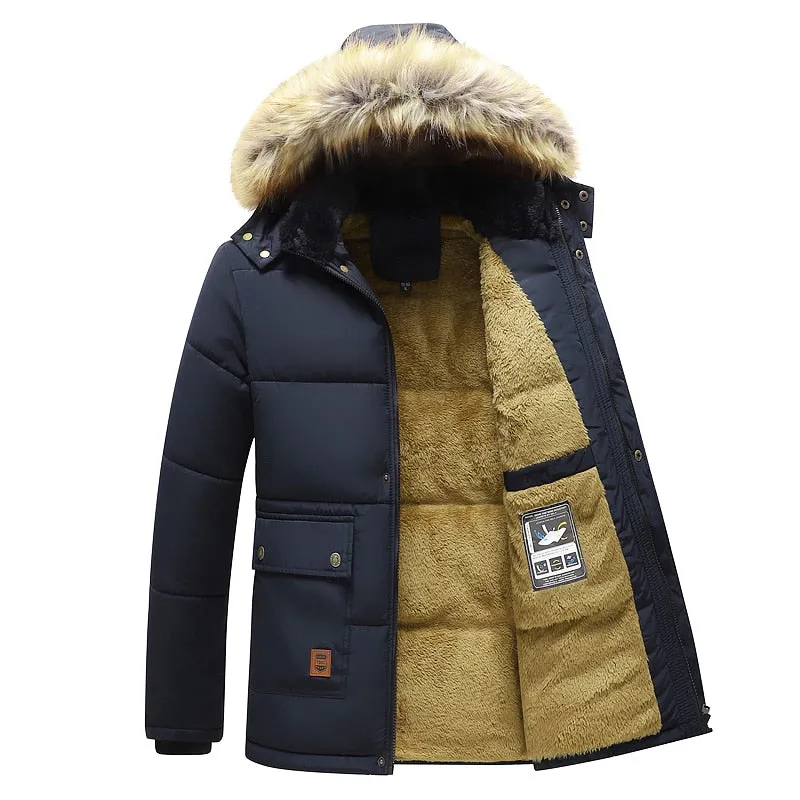 Men 2022 Winter New Windproof Fleece Warm Thick Jacket Parkas