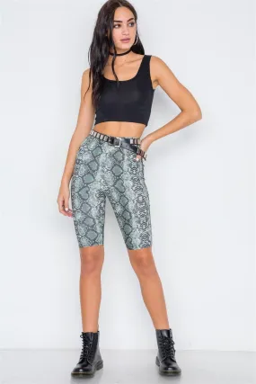 Olive Snake Print High-Waist Biker Shorts