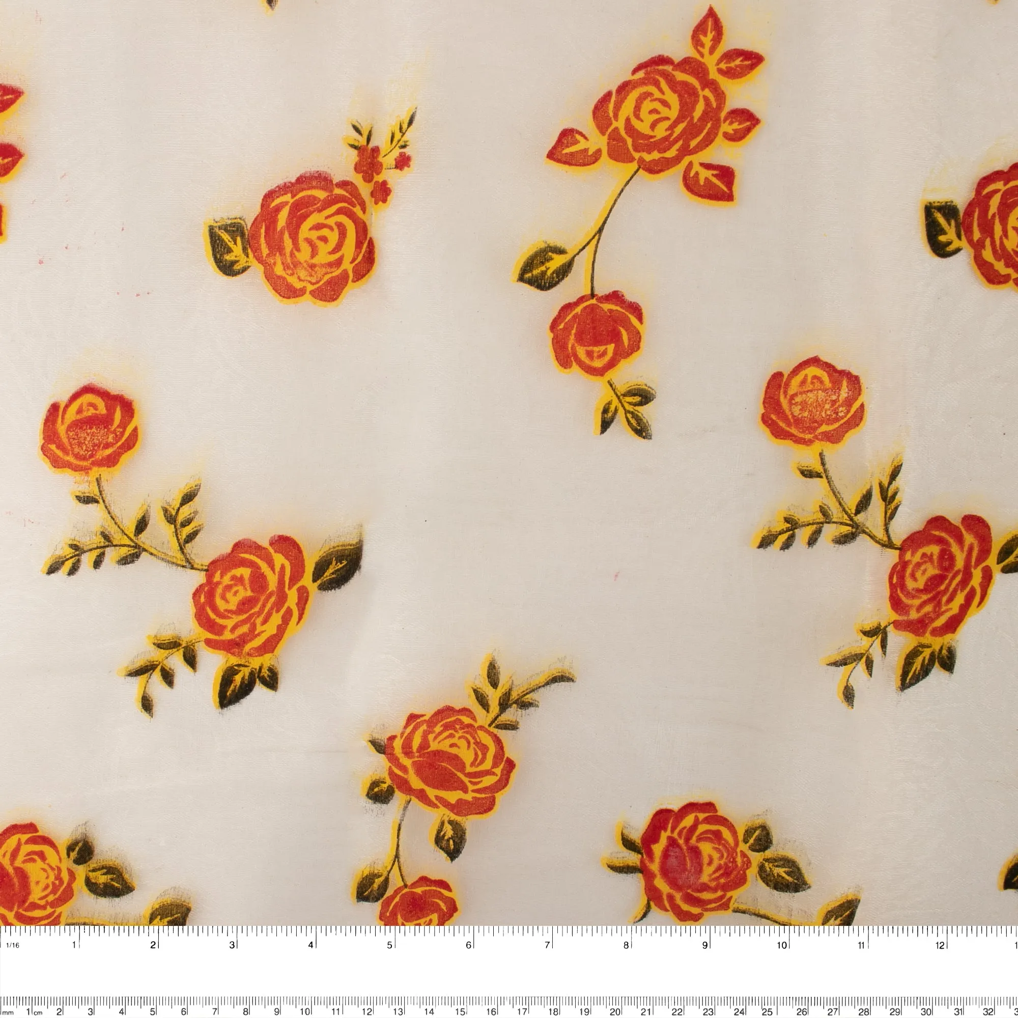 Printed Burnout Organza - Roses - Orange