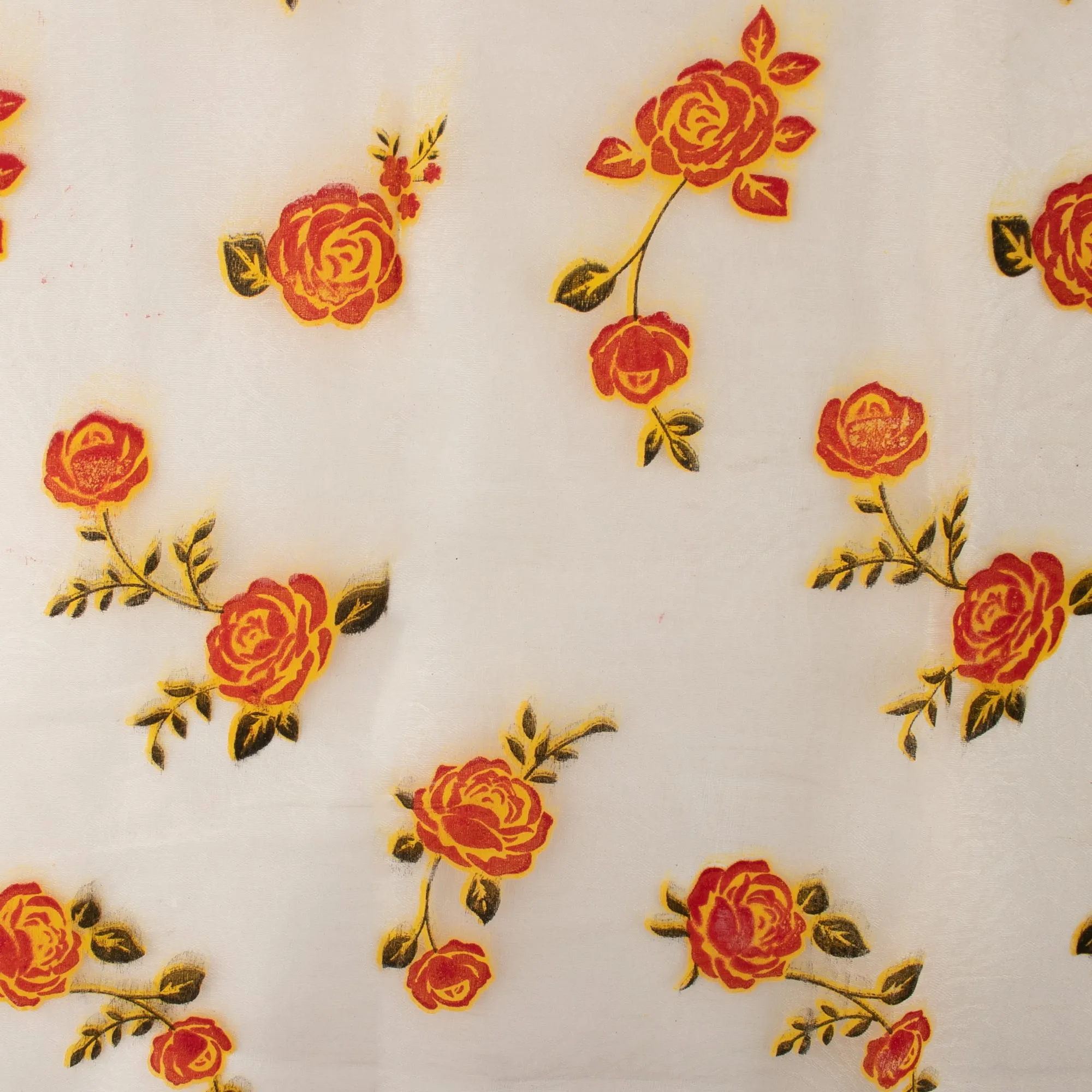 Printed Burnout Organza - Roses - Orange