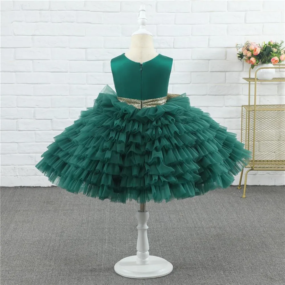 Puffy Glitter Green Sleeveless Girls Princess Dress