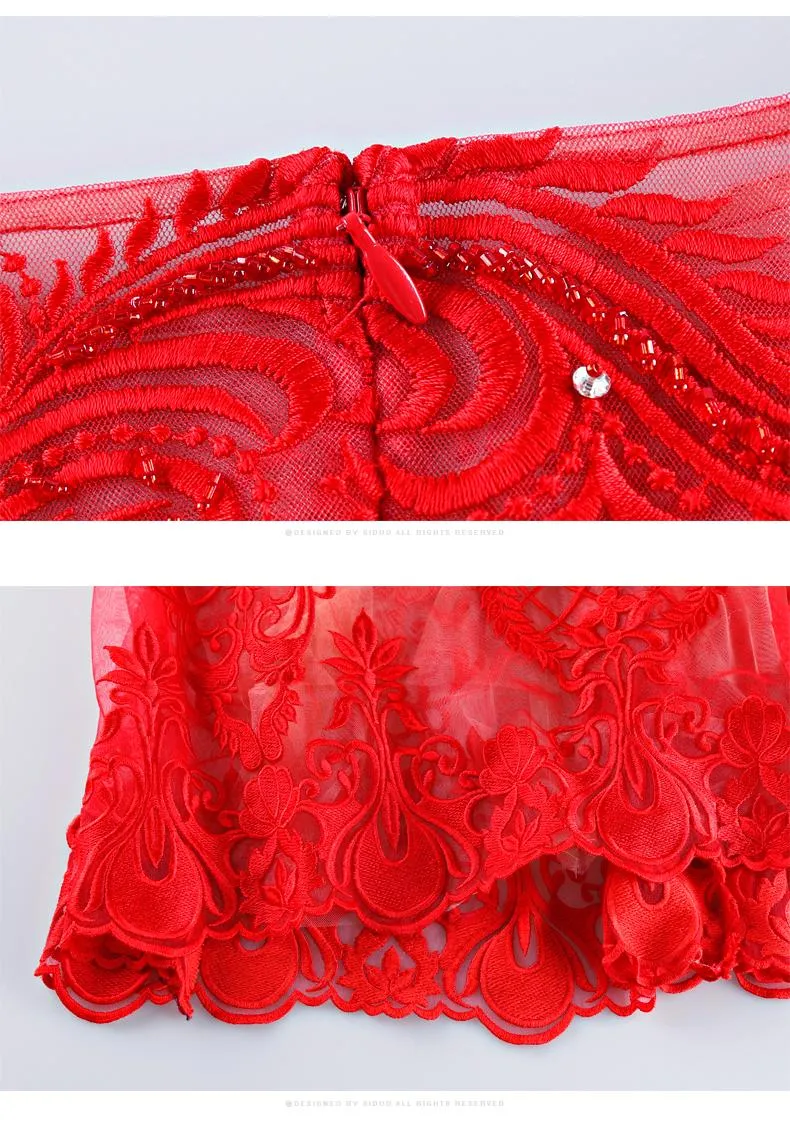 red banquet evening dress long formal lace bridesmaids evening gown dress- Lain