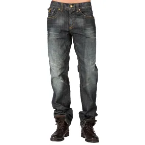 Relaxed Straight Dark Vintage Zip Premium Denim Zip utility Pocket Jeans Hand Sanding