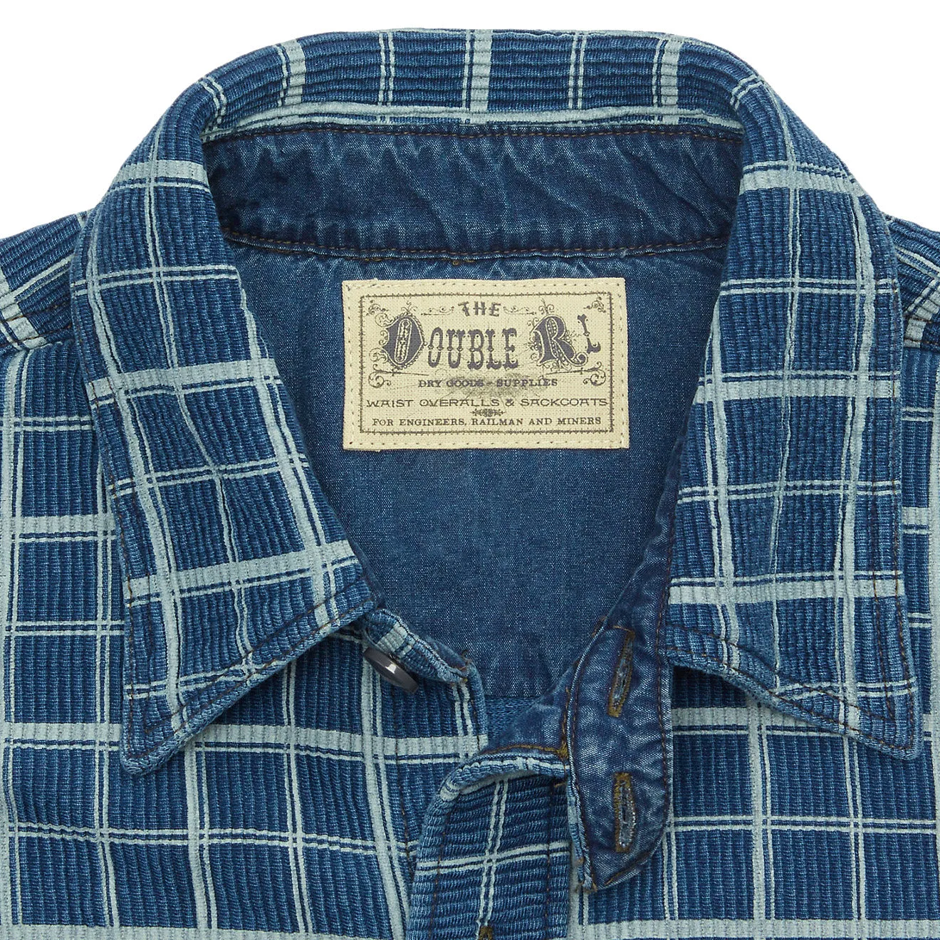 RRL by Ralph Lauren Checked Ribbed Jersey Popover Work Shirt Indigo/Cream