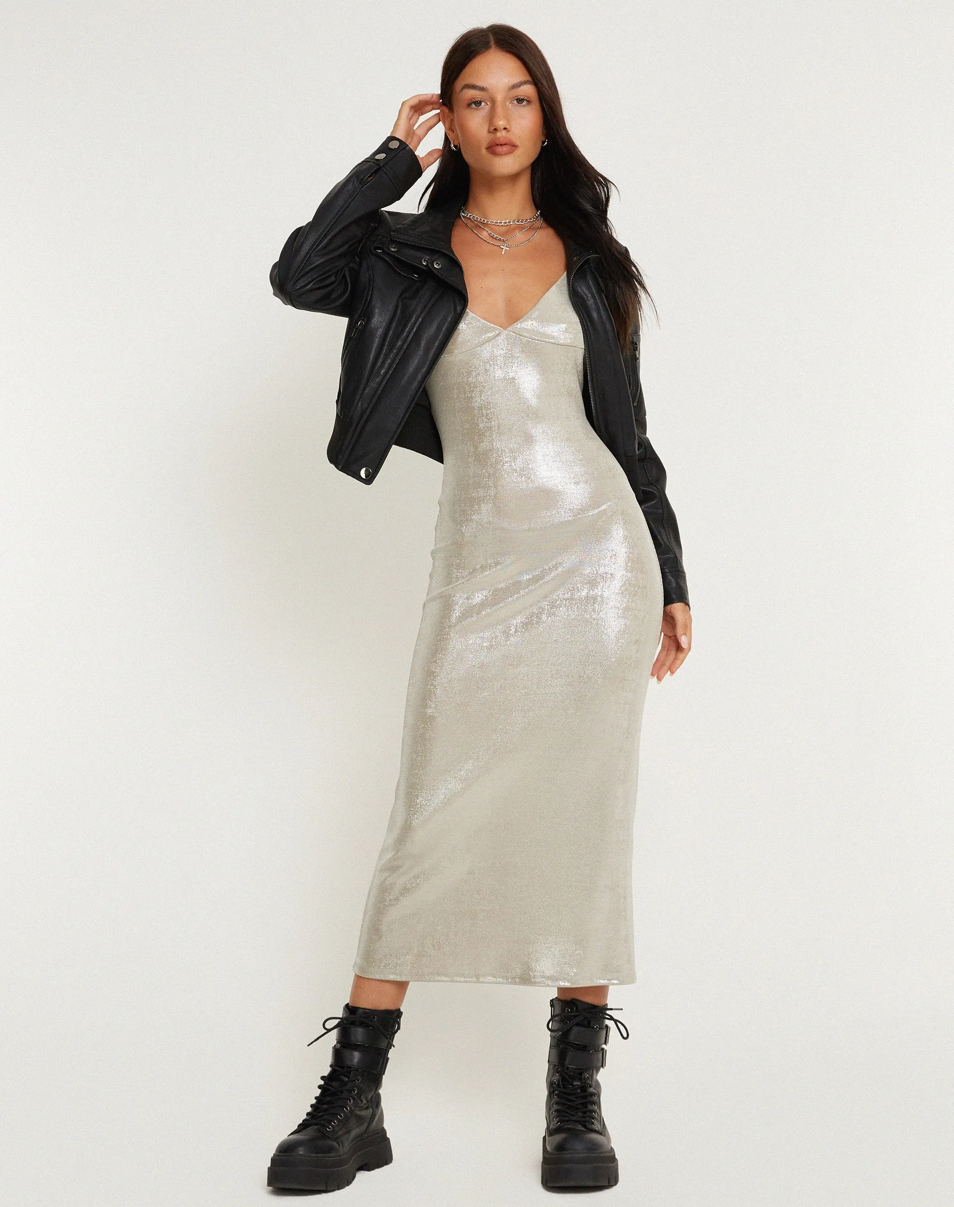 Urban X Motel Lativa Midi Dress in Silver