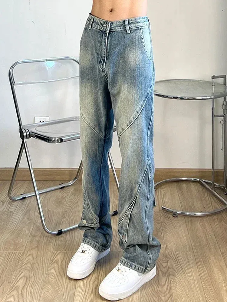 Wiaofellas  -  Male Cowboy Pants Bootcut Straight Aesthetic Trousers Flared Jeans for Men Spliced New in Original Clothes Y2k 2000s Loose Kpop