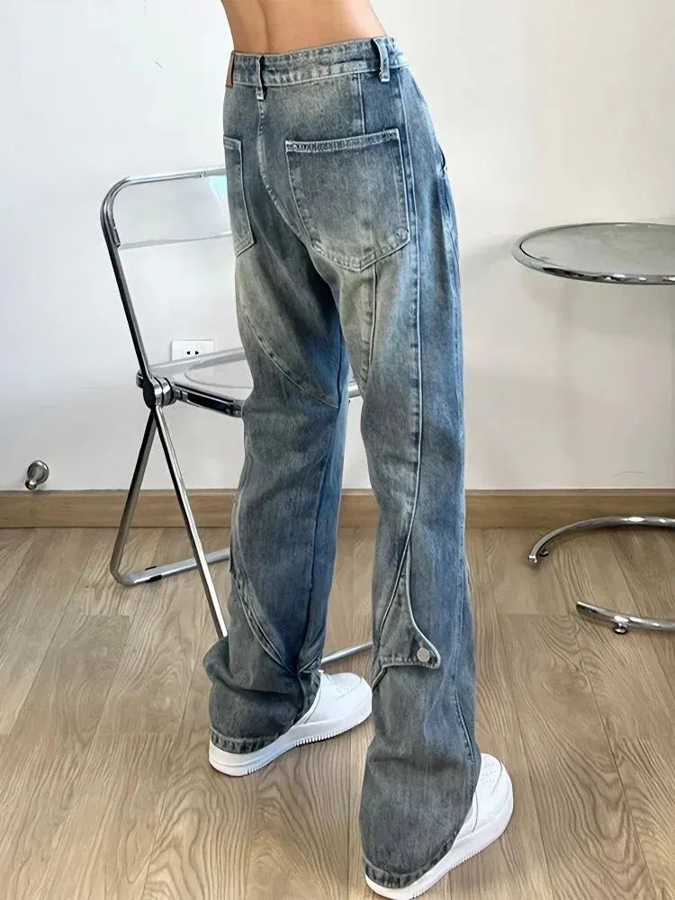 Wiaofellas  -  Male Cowboy Pants Bootcut Straight Aesthetic Trousers Flared Jeans for Men Spliced New in Original Clothes Y2k 2000s Loose Kpop