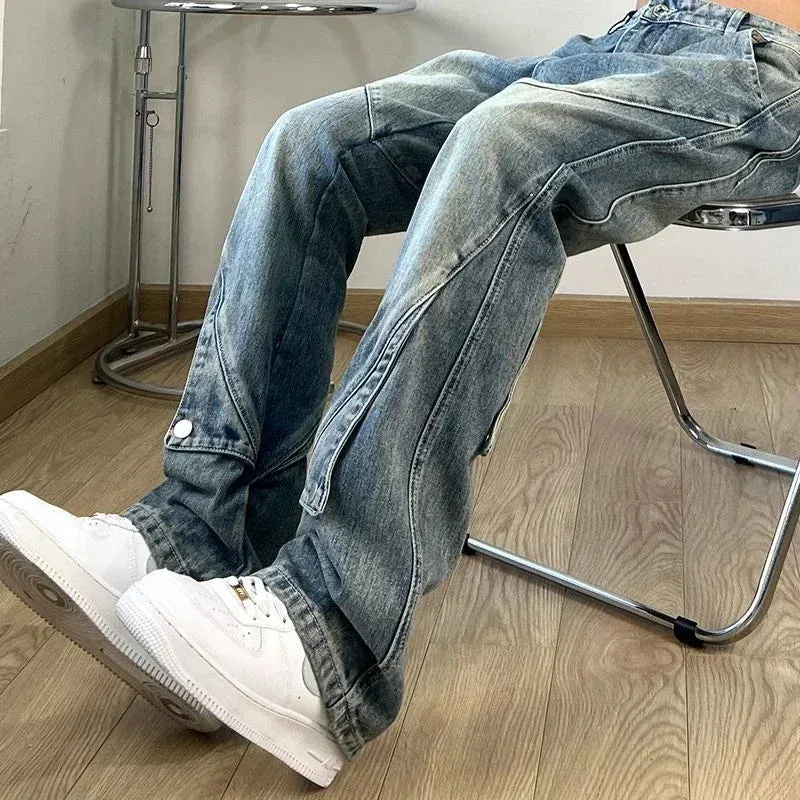 Wiaofellas  -  Male Cowboy Pants Bootcut Straight Aesthetic Trousers Flared Jeans for Men Spliced New in Original Clothes Y2k 2000s Loose Kpop